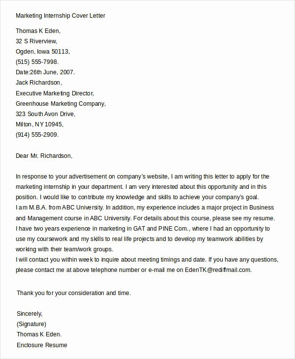 Cover Letters for Internship 7 Free Word Pdf Documents