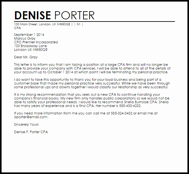 Cpa Client Termination Letter Example