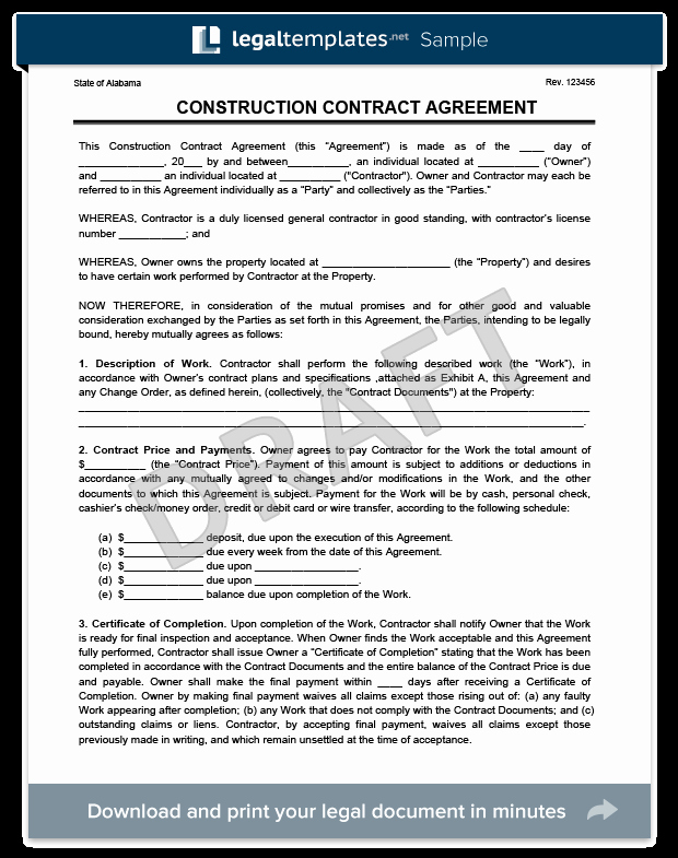 Create A Free Construction Contract Agreement