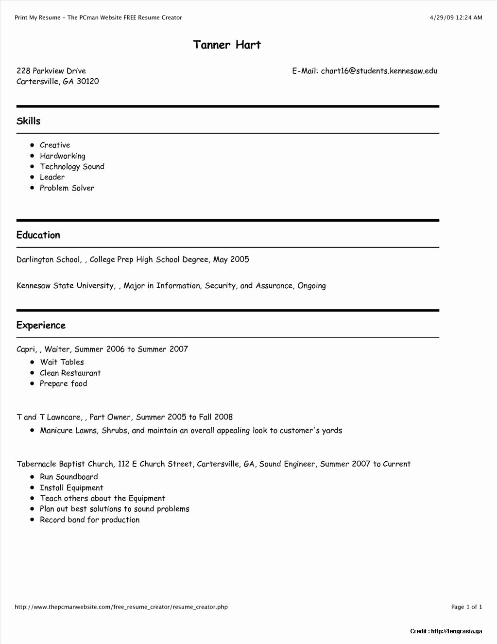 Create A Free Resume Line and Print Resume Resume