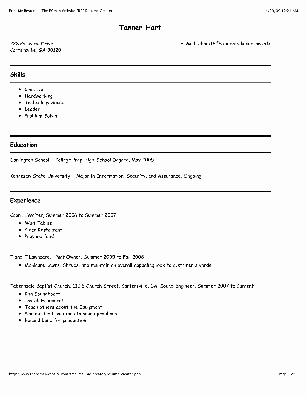 Create A Resume Line for Free and Download