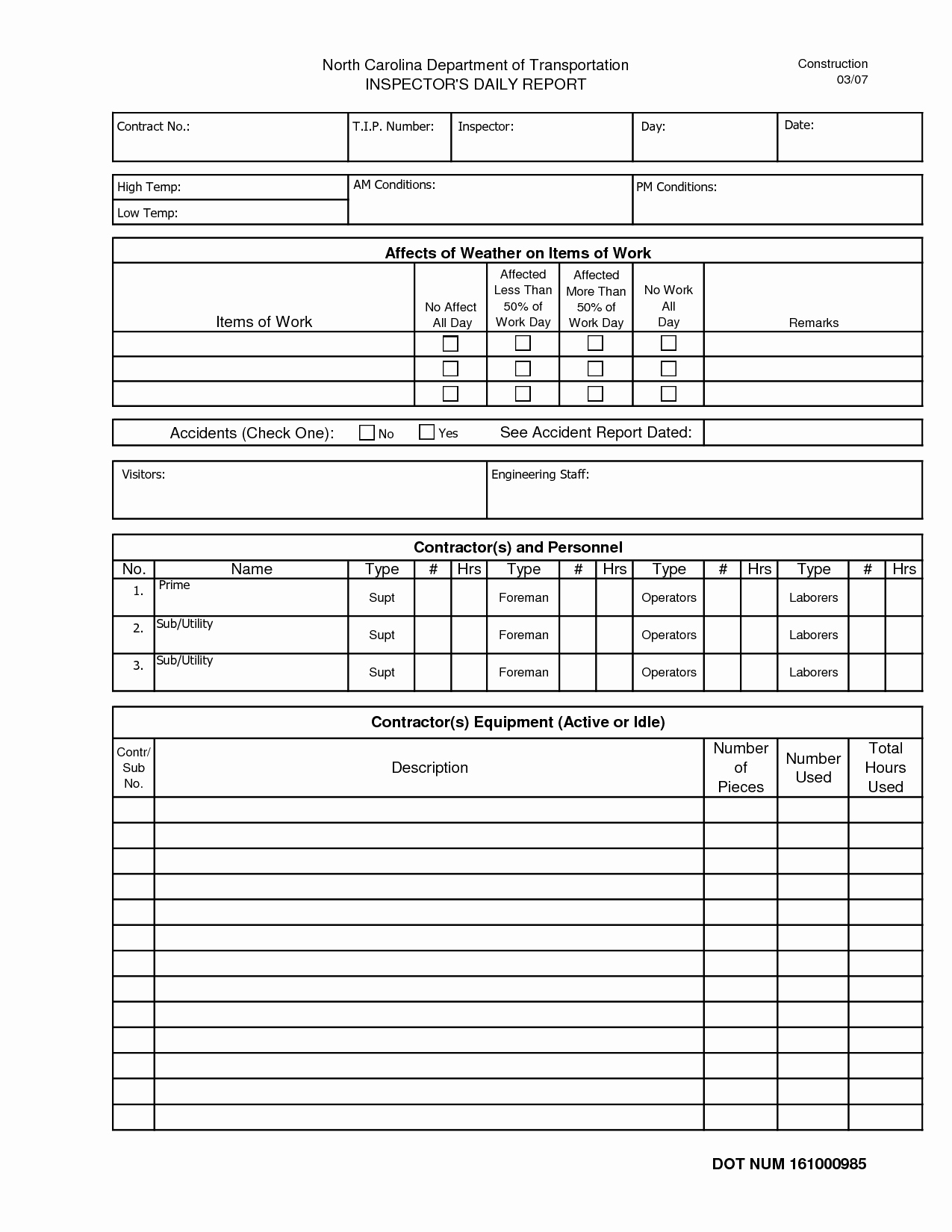 Creative Construction Inspector Daily Report Template