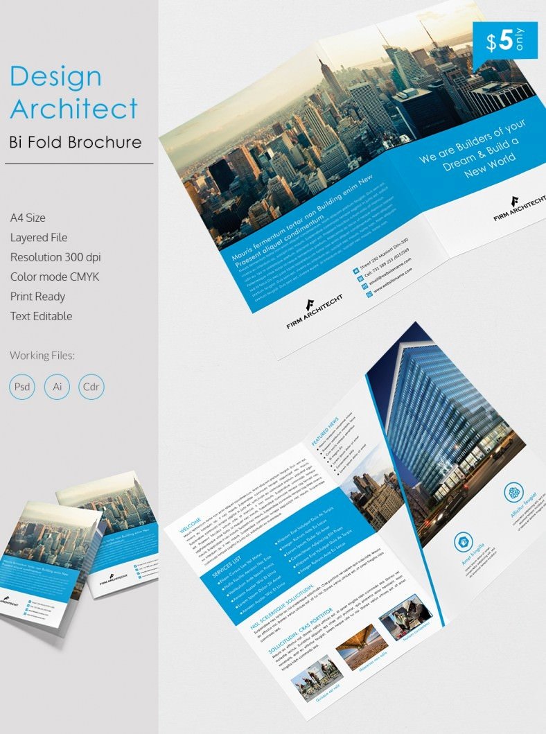 Creative Design Architect A4 Bi Fold Brochure Template