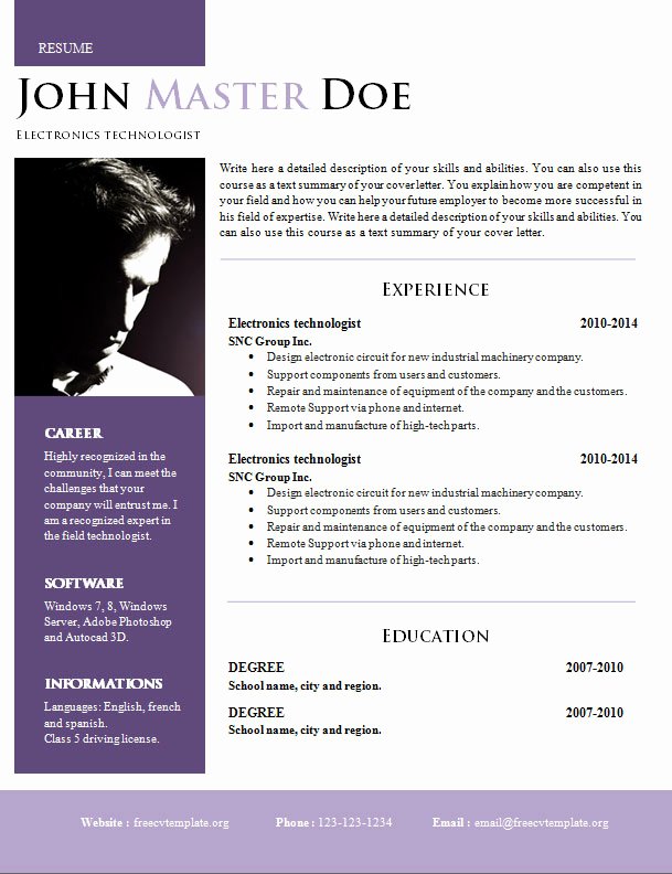 Creative Design Resume Doc format 820 – 825 – Free Cv