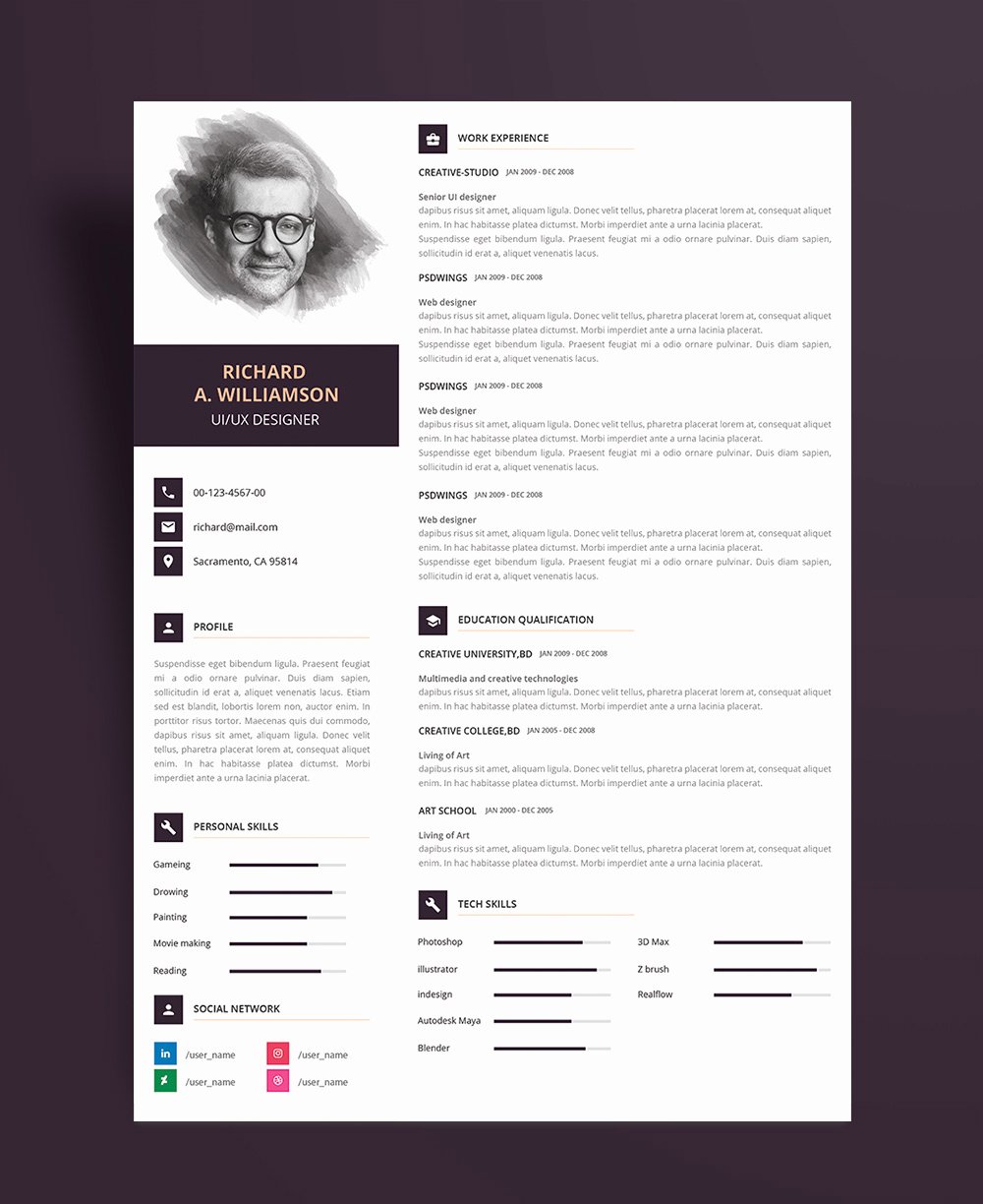 Creative Professional Resume Cv Design Template with
