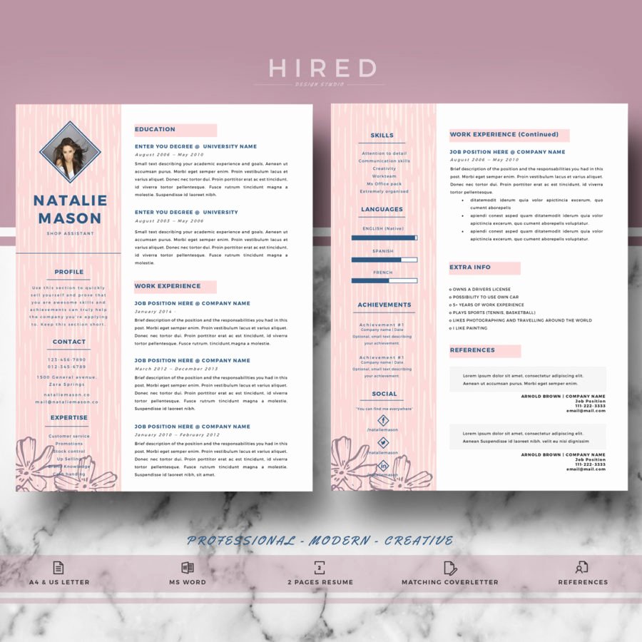 Creative Resume Template for Ms Word &quot;natalie&quot; Hired