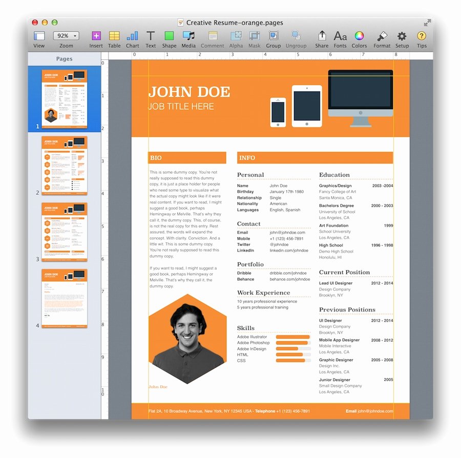 Creative Resume Template for Pages