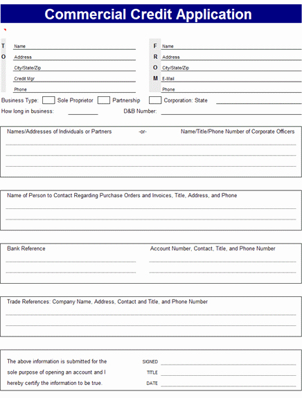 Credit Application form Template Created In Microsoft