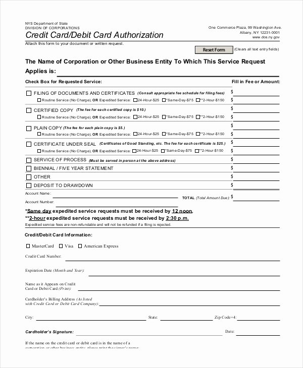 Credit Card Authorization form Template 10 Free Sample