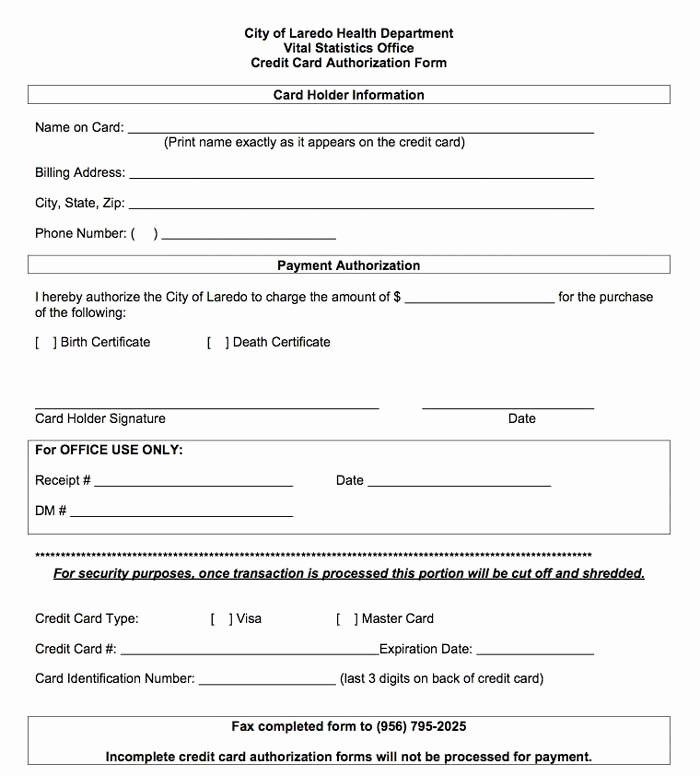 Credit Card Authorization form Template