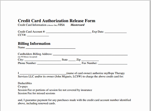 Credit Card Authorization Release form Sample forms