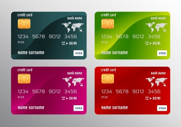 Credit Card Templates Realistic Multicolored Design Free