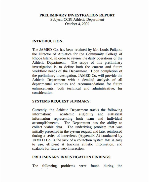 Criminal Investigation Report Sample Free Download