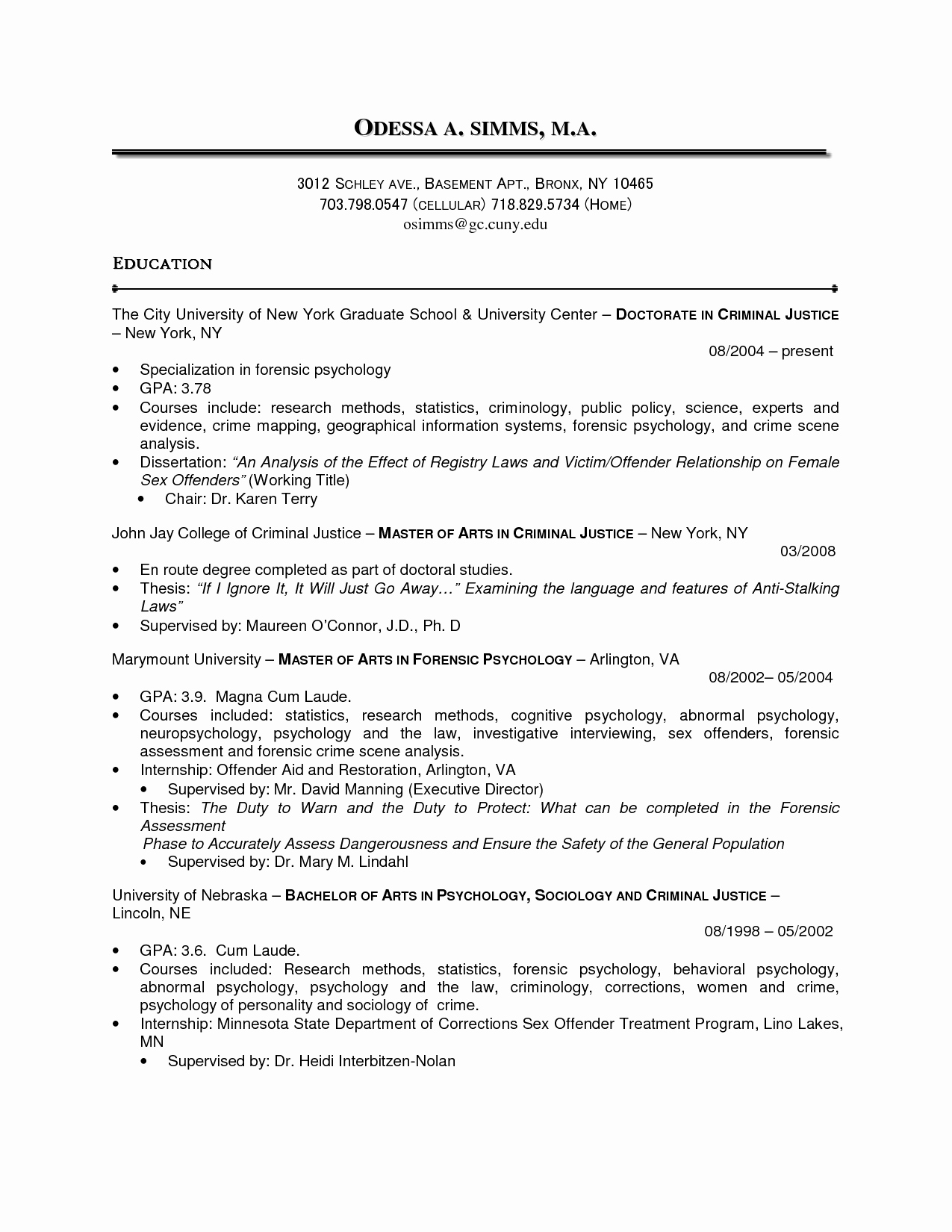 Criminal Justice Resume Examples Resume Ideas