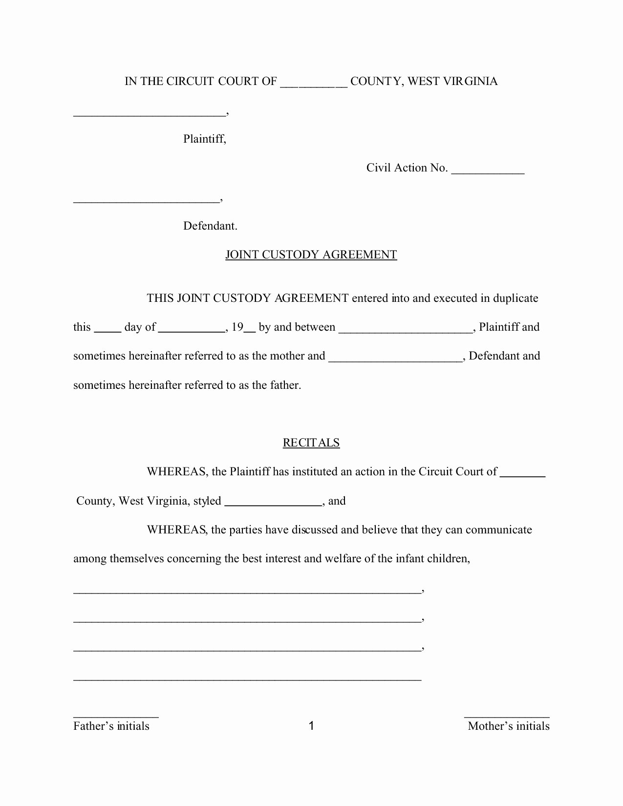 custody agreement template virginia