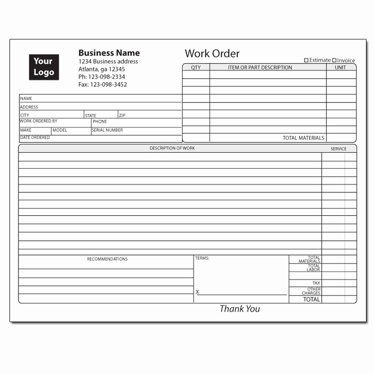 Custom Job Work order forms