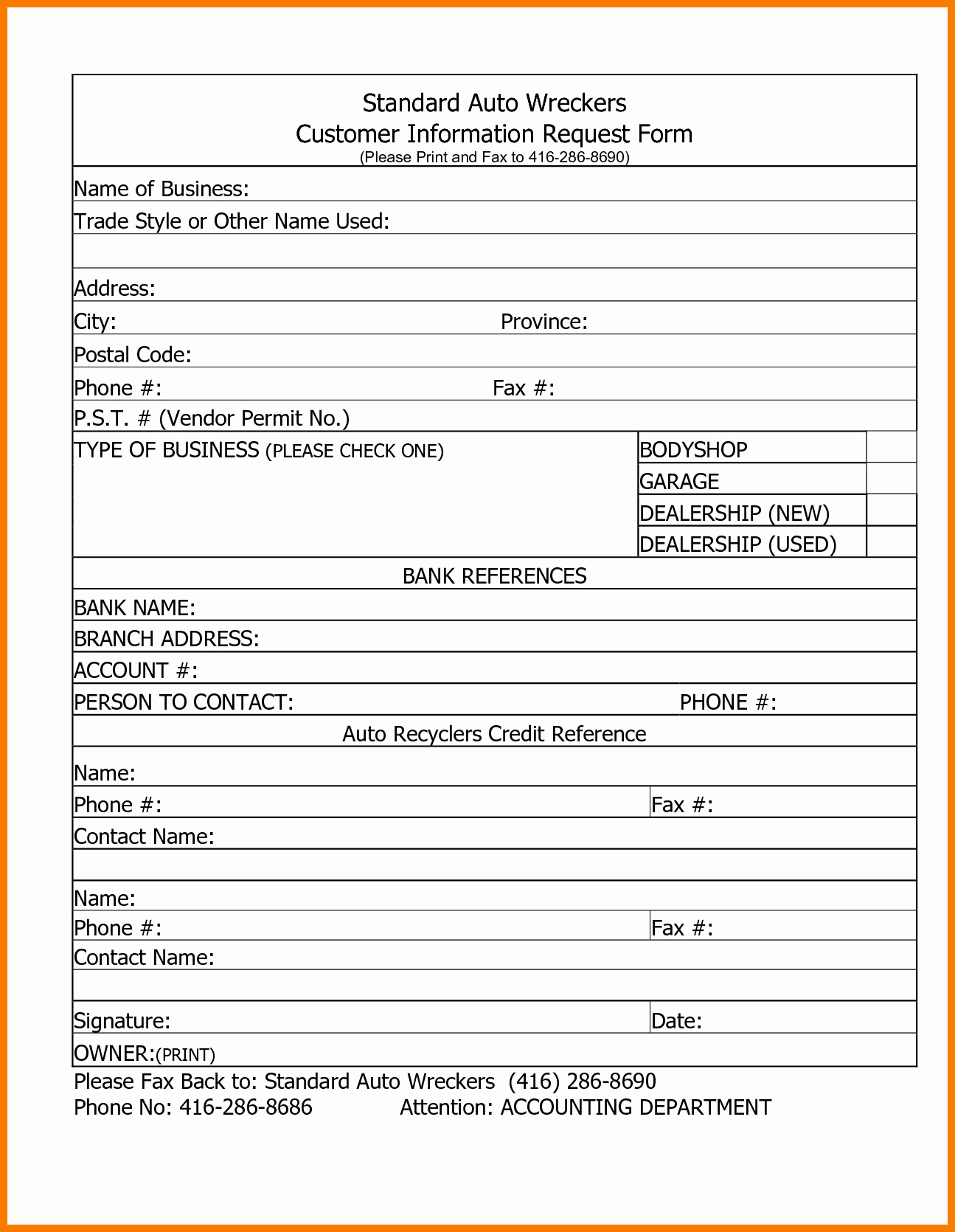 Customer Information form Template