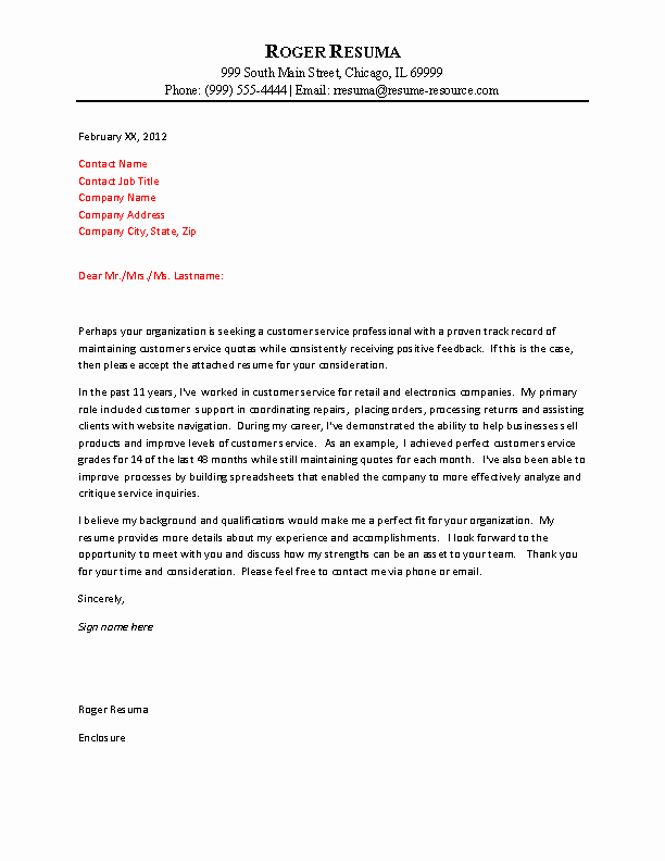 Customer Service Cover Letter Example