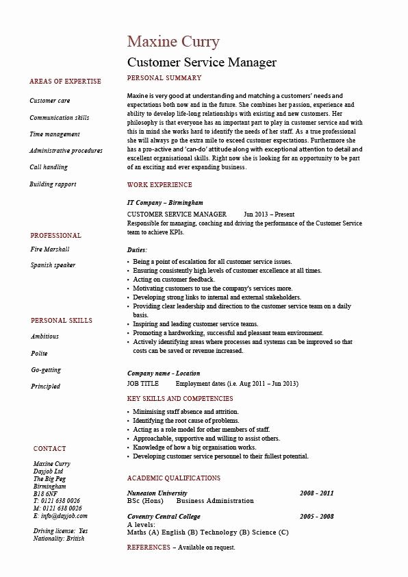 Customer Service Manager Resume Sample Template Client