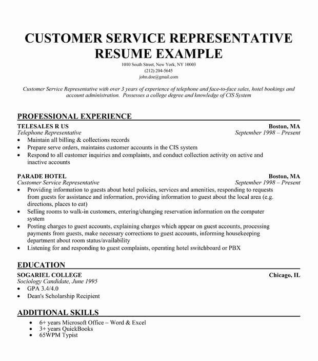 Customer Service Representative Sample Resume