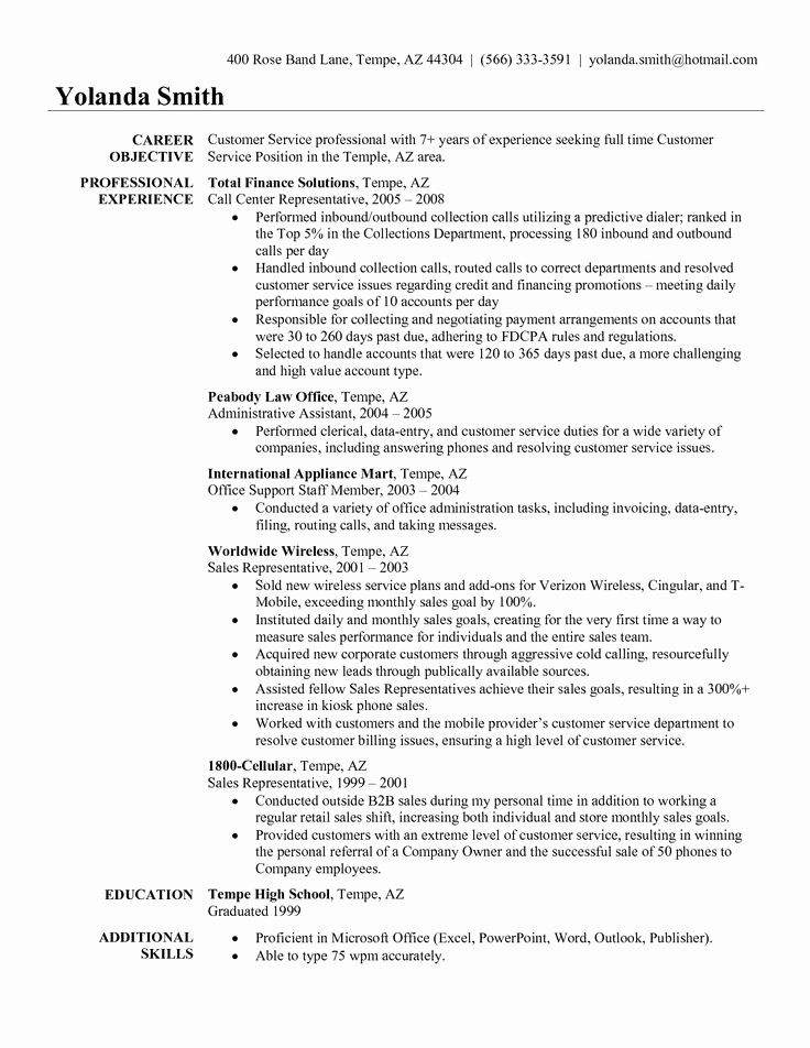 Customer Service Resume Objectives Examples Best Resume