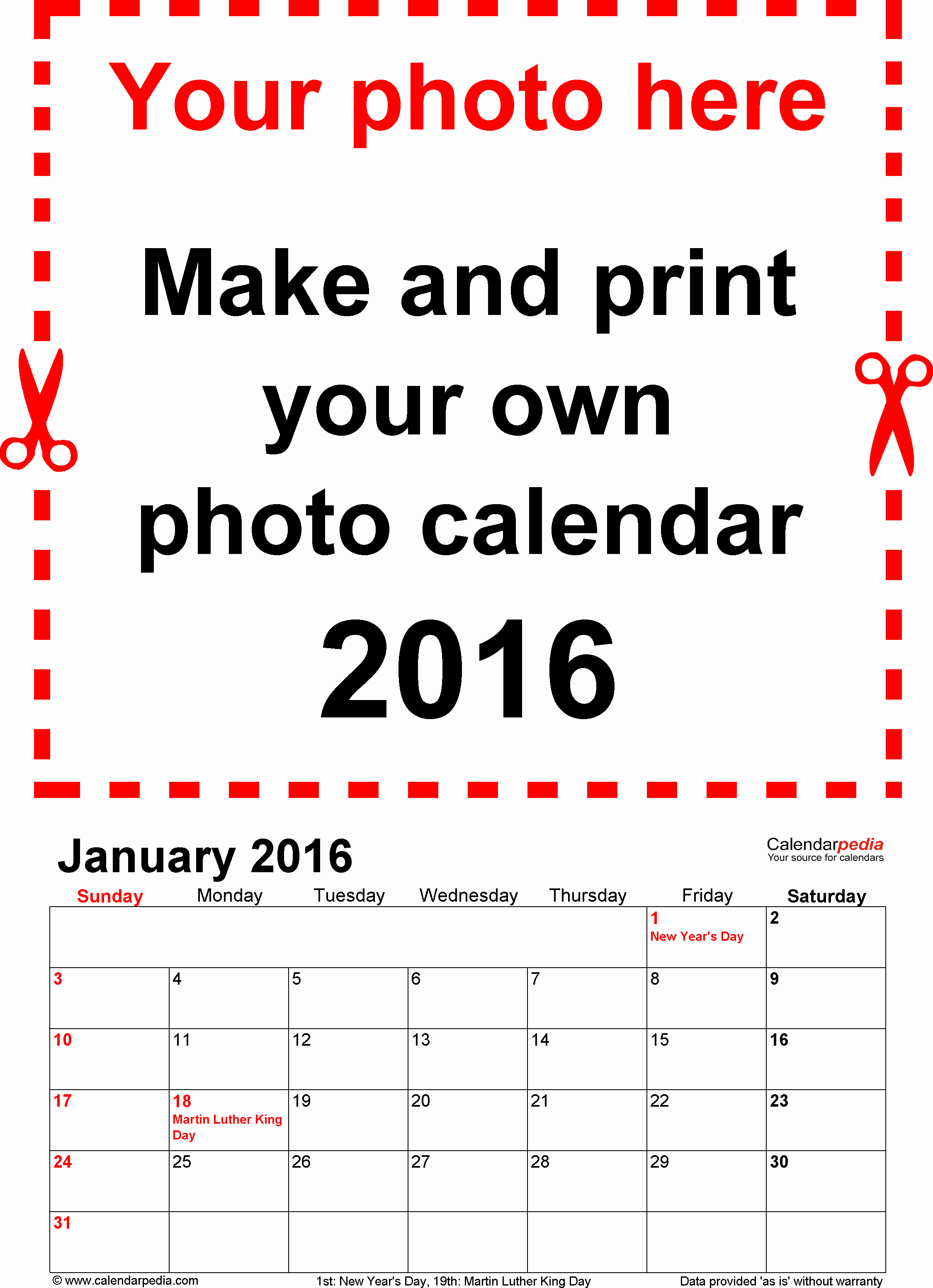 Customizable 2016 Calendar Template for Word