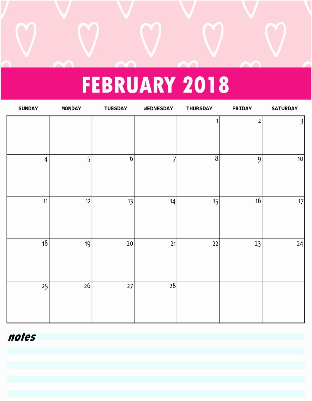 Cute Free Monthly Printable Calendar 2018