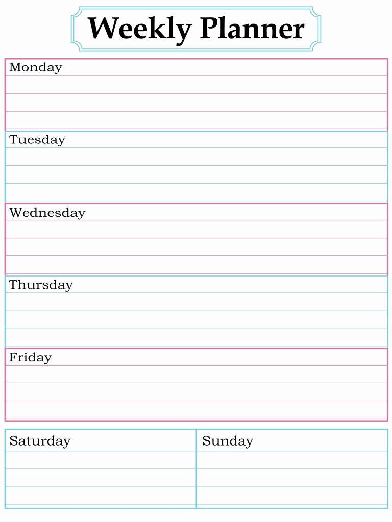 Cute Printable Weekly Calendar Template