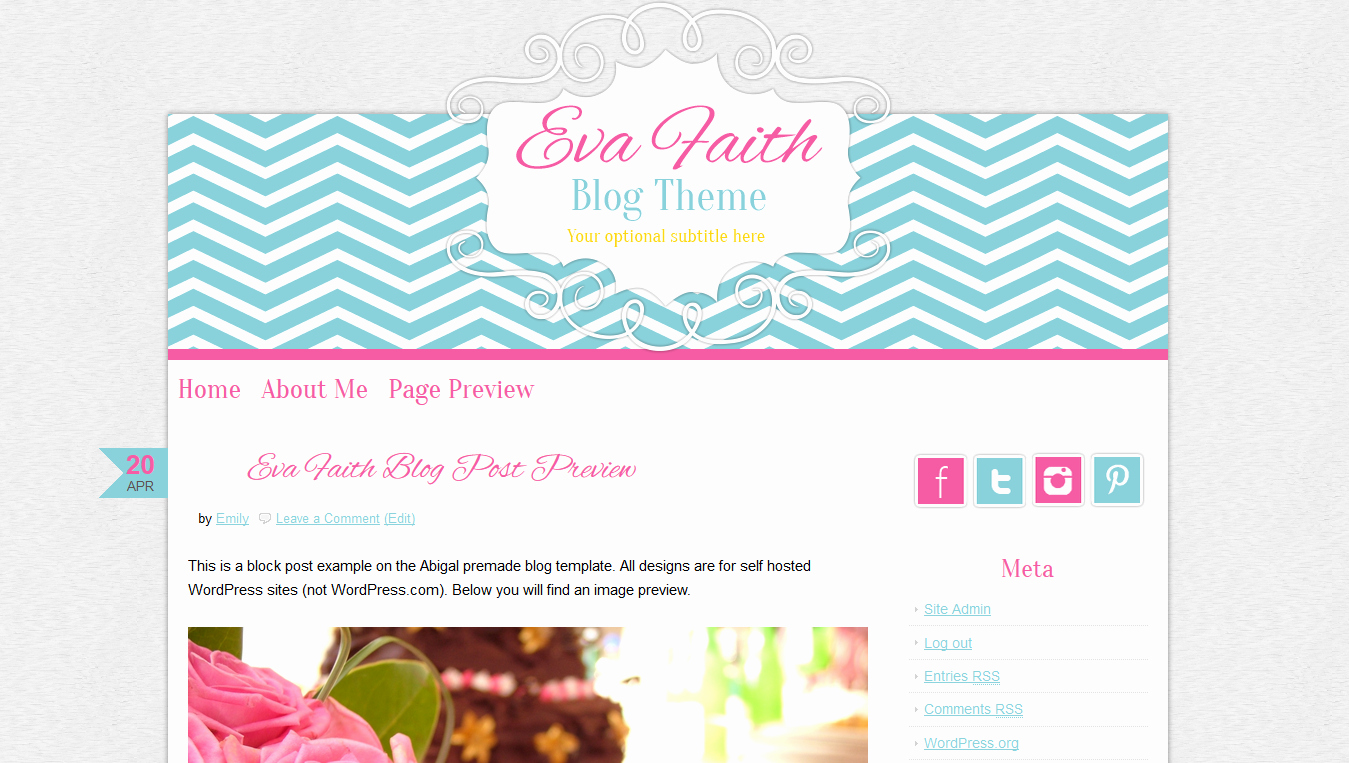 cute theme premade blog design pink chevron