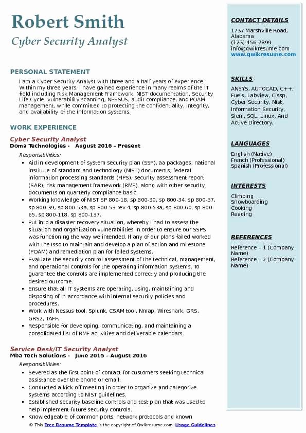 Cyber Security Analyst Resume Samples