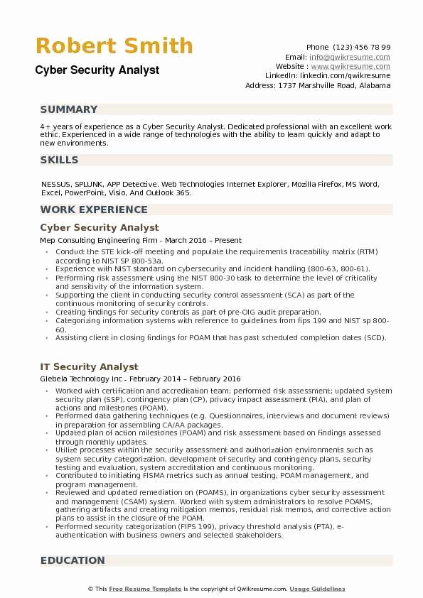 Cyber Security Analyst Resume Samples
