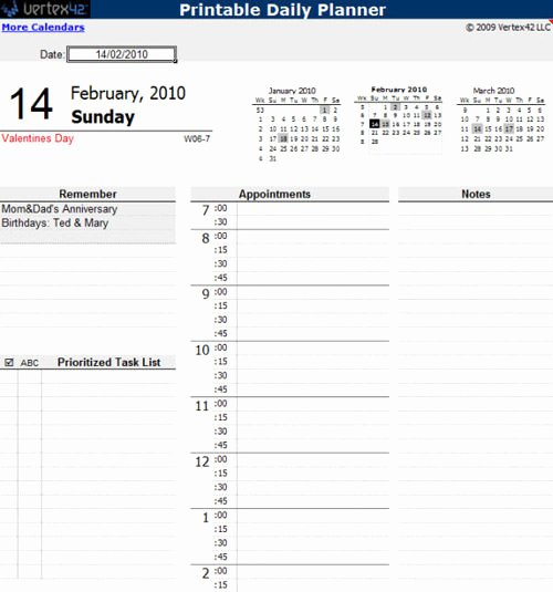 Daily Calendar Excel