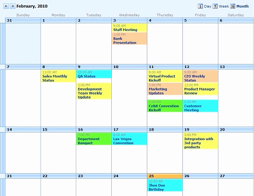 Daily event Calendar Template
