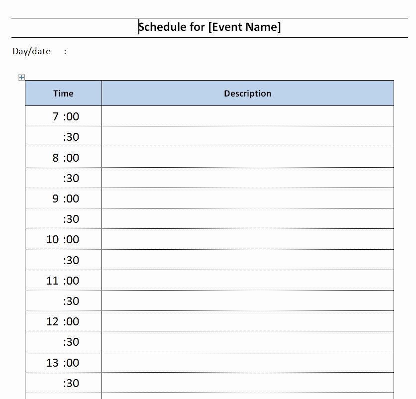 Daily event Schedule Template Free Microsoft Word Templates