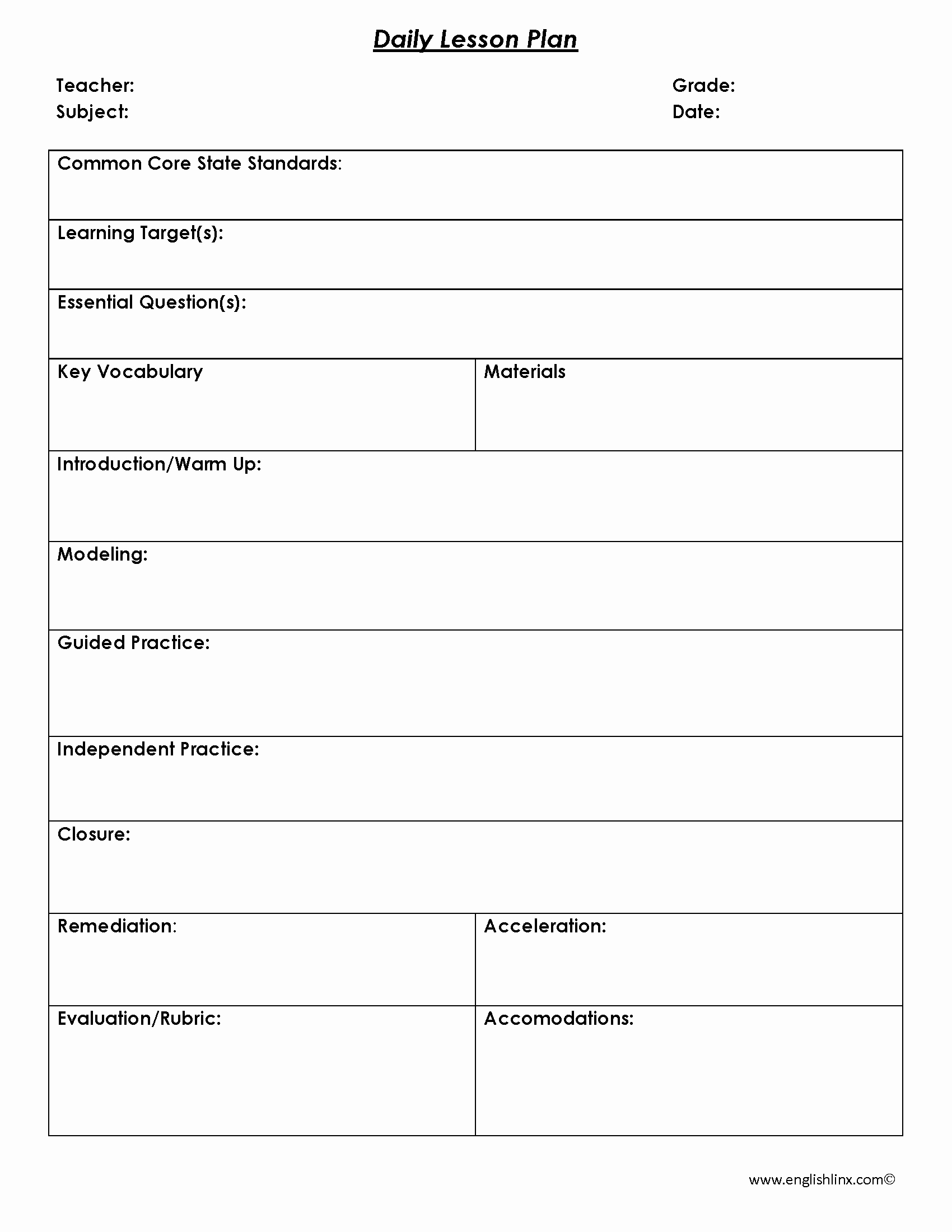 Daily Lesson Plan Template First Grade 1000 Ideas About