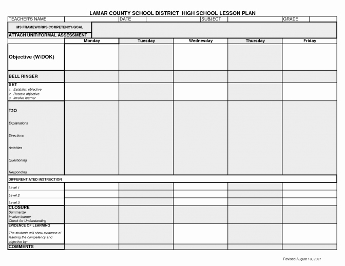 Daily Lesson Plan Template High School Templates Collections