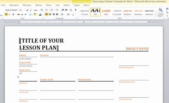 Daily Lesson Planner Template for Word