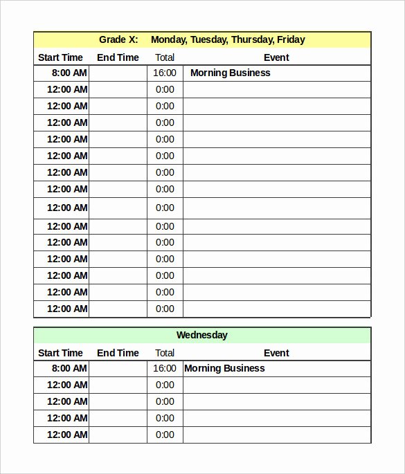 Daily Time Schedule Template – Letter Example Template