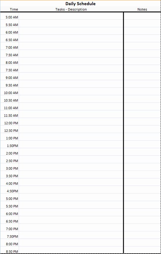 Daily Schedule Template Microsoft Excel