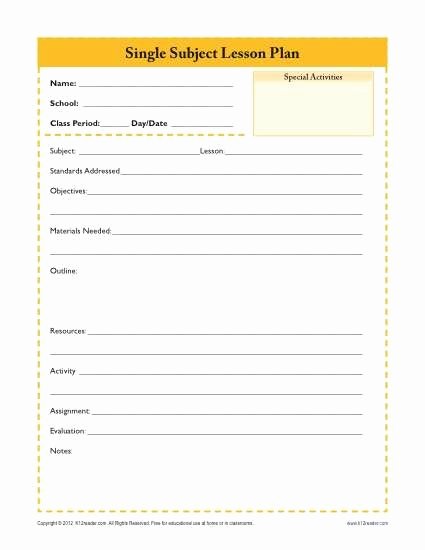 Daily Single Subject Lesson Plan Template Secondary