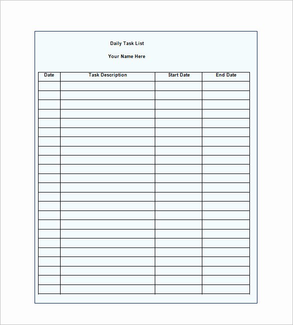 Daily Task List Templates 8 Free Sample Example