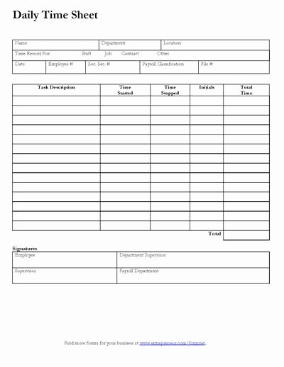 Daily Time Sheet form