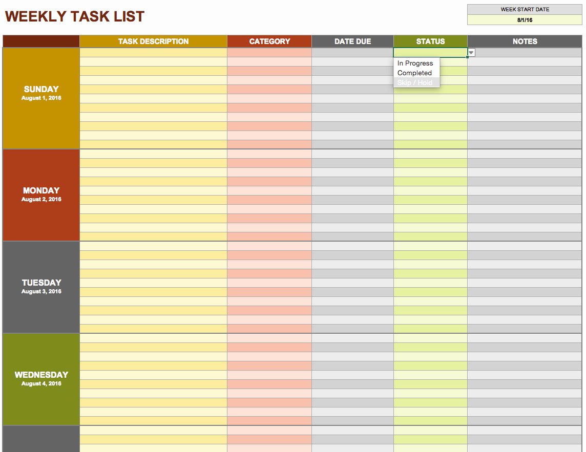 Daily to Do List Template Excel Task Spreadsheet Template
