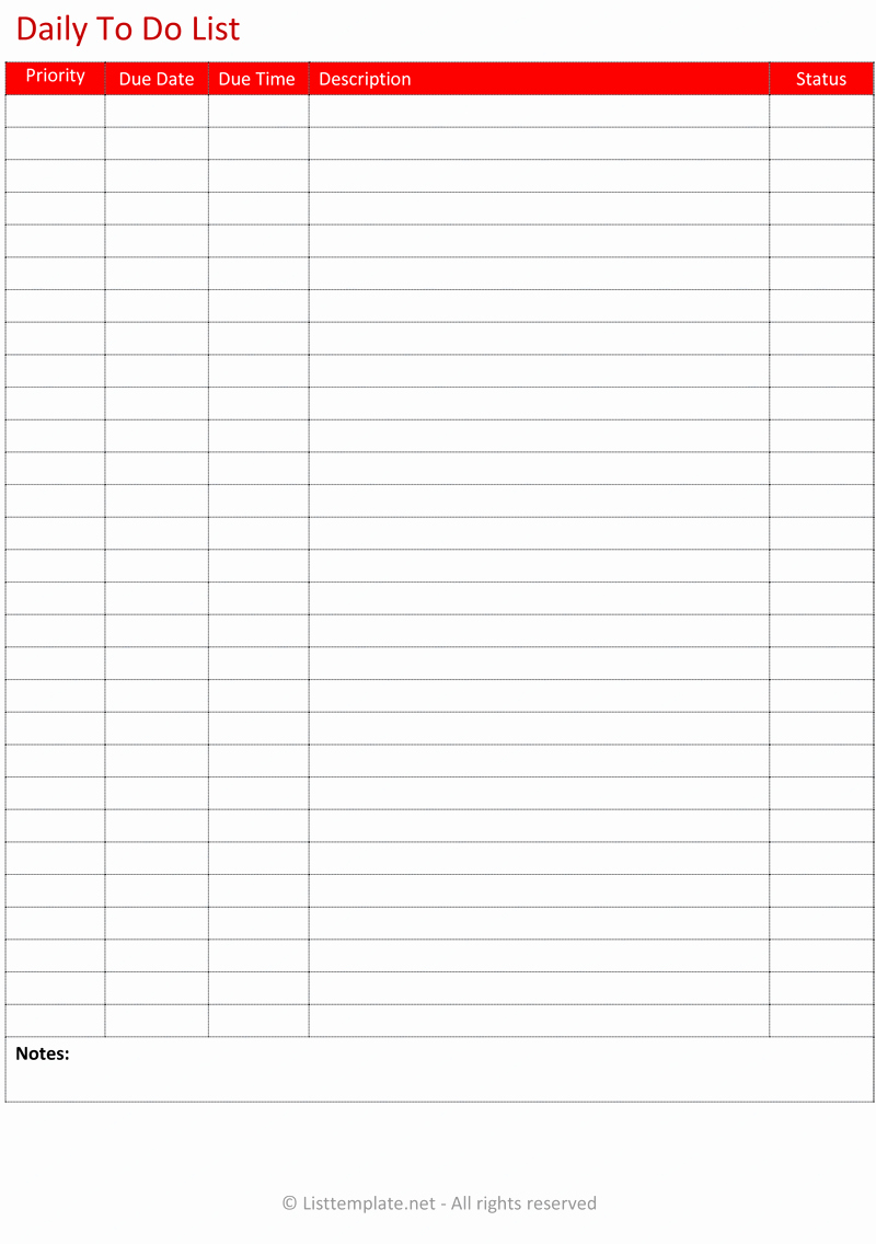 Daily to Do List Template List Templates