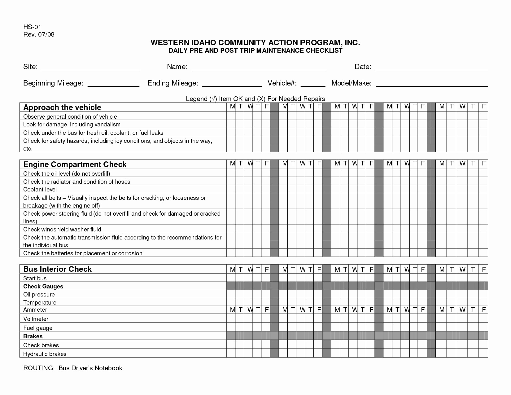 Daily Vehicle Maintenance Checklist Template …