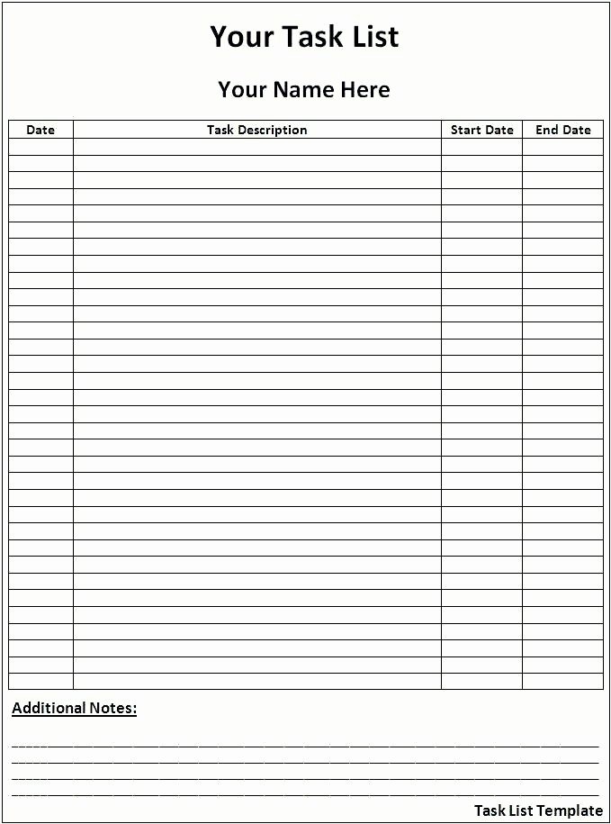 Daily Weekly Project Task List Template Excel Spreadsheet