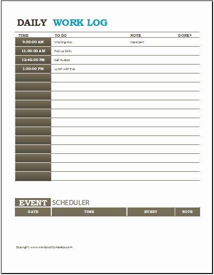 Daily Work Log Templates for Ms Word &amp; Excel