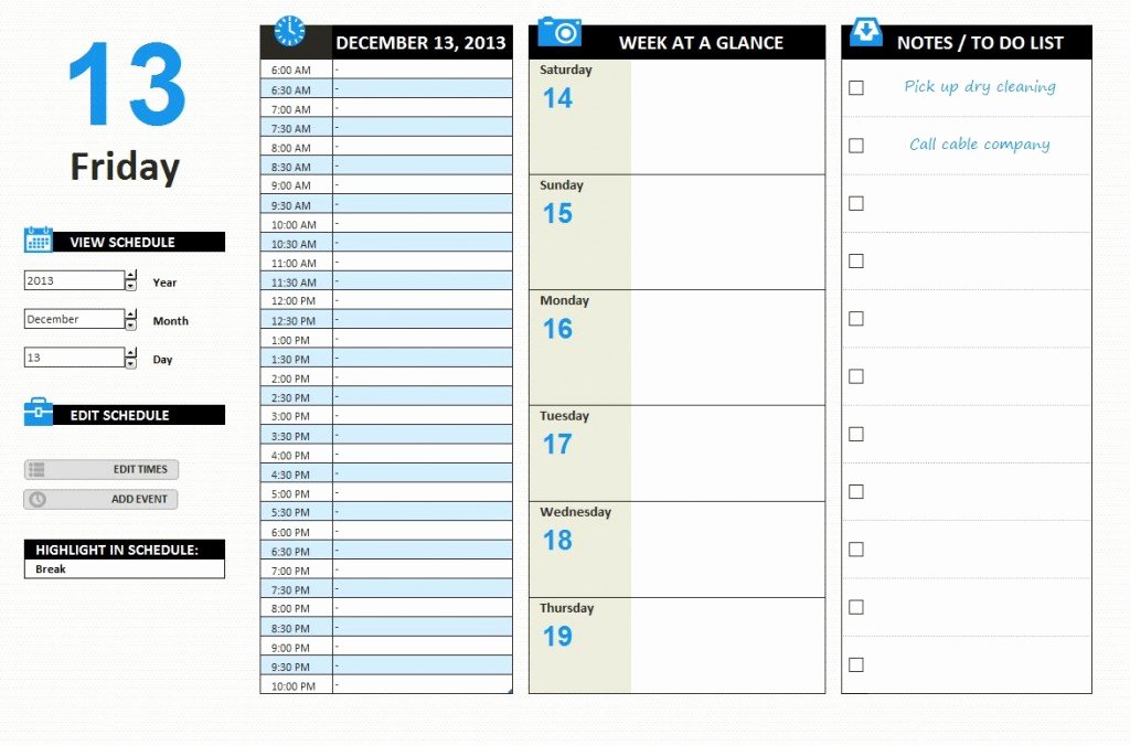 Daily Work Schedule Template Excel
