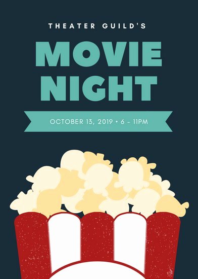 Dark Blue with Popcorn Graphic Movie Night Flyer