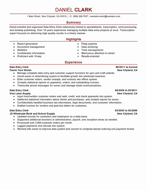 Data Entry Clerk Resume Examples – Free to Try today